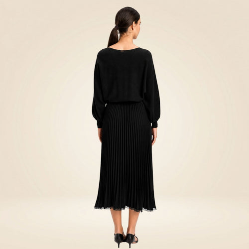 ABITO LUNGO BI-MATERIALE CREPE DE CHINE PLISSE'