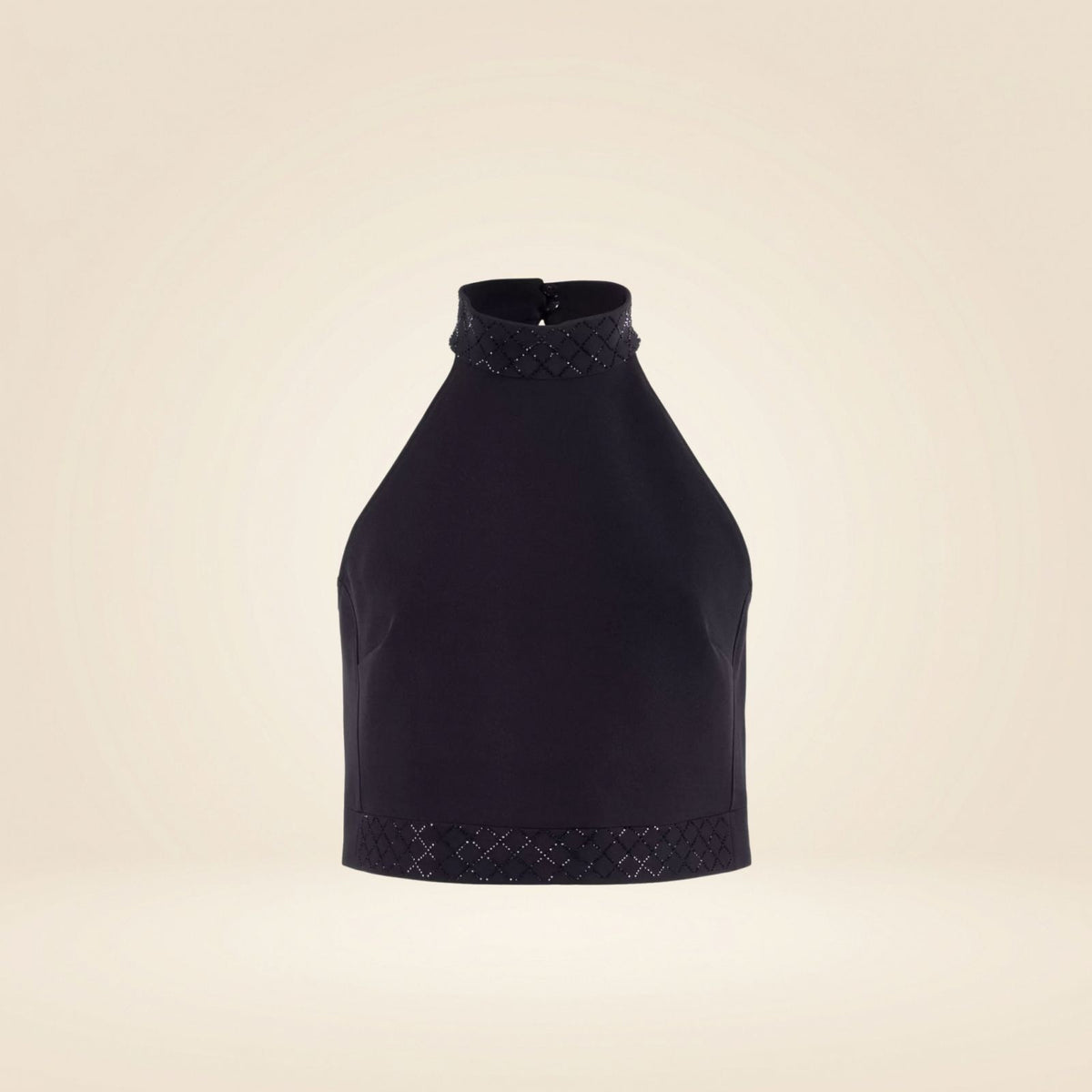 Top smanicato in cady con dettagli luminosi